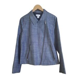 Liz Claiborne Asymmetrical Zip Blue Brushed Plaid Lined Womens Jacket Size XXL